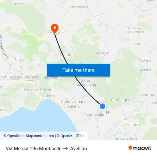 Via Mensa 196 Monticelli to Avellino map
