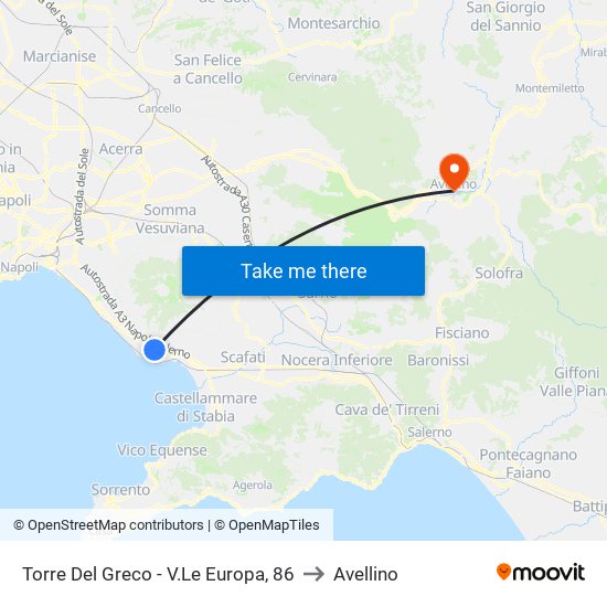 Torre Del Greco - V.Le Europa, 86 to Avellino map
