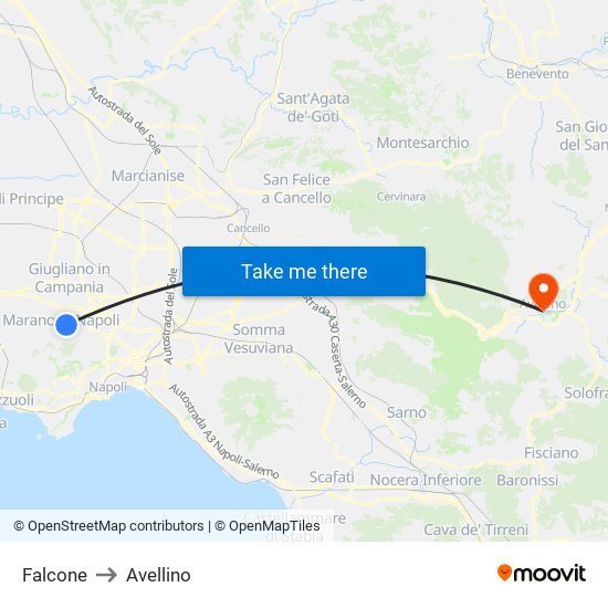 Falcone to Avellino map