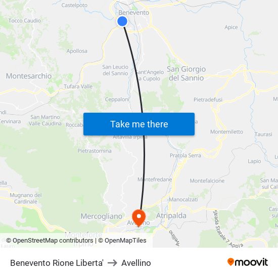Benevento Rione Liberta' to Avellino map