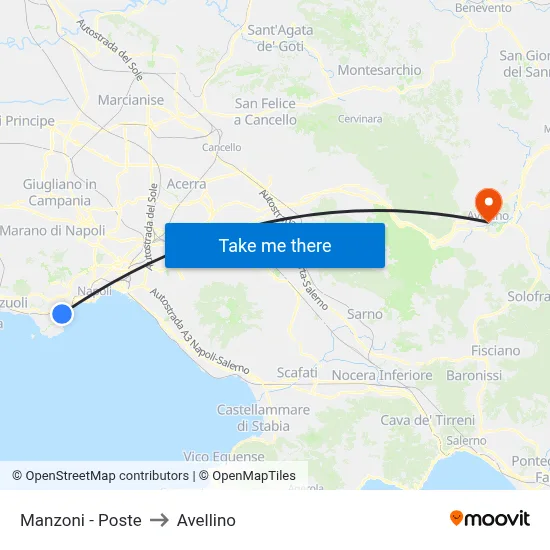 Manzoni - Post Office to Avellino map