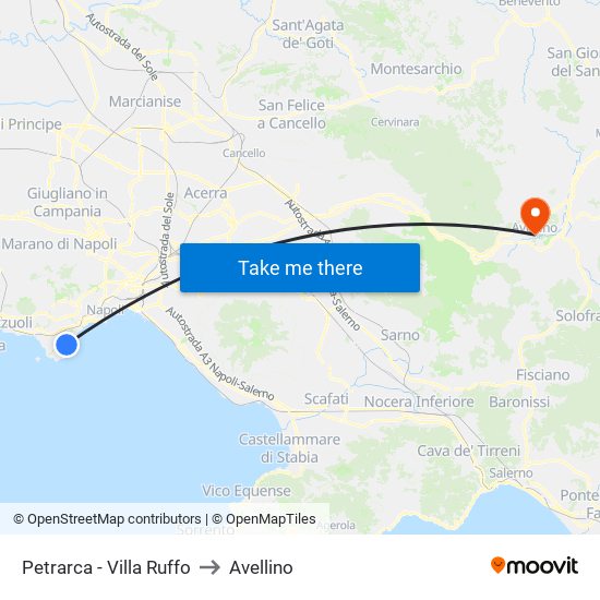 Petrarca - Villa Ruffo to Avellino map