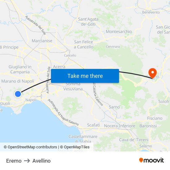 Eremo to Avellino map