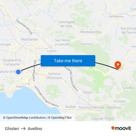 Ghisleri to Avellino map