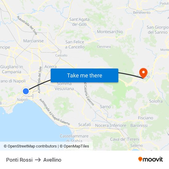 Ponti Rossi to Avellino map