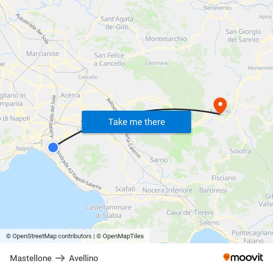 Mastellone to Avellino map