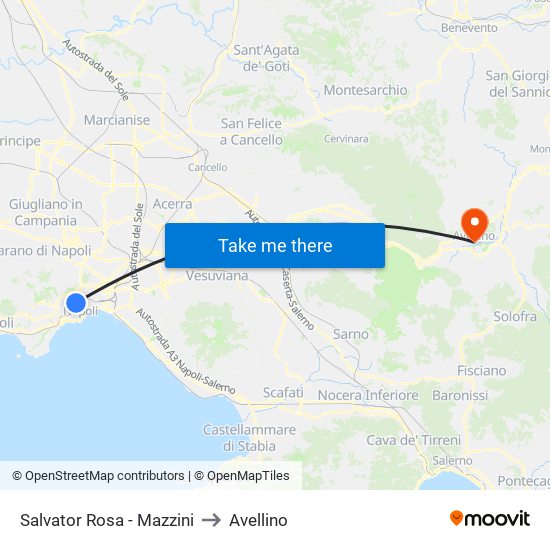 Salvator Rosa - Mazzini to Avellino map