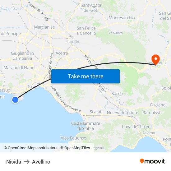 Nisida to Avellino map