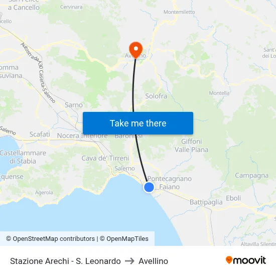 Arechi Station - S. Leonardo to Avellino map