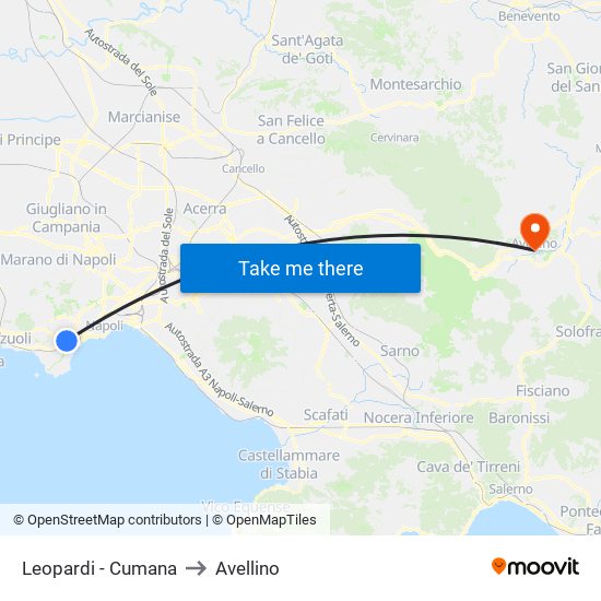 Leopardi - Cumana to Avellino map