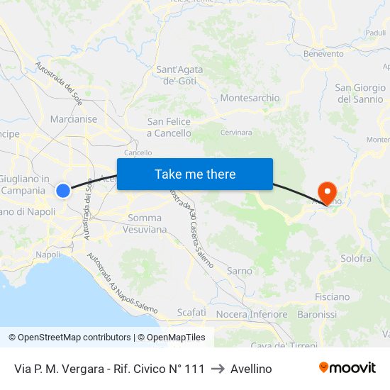 Via P. M. Vergara - Rif. Civico N° 111 to Avellino map