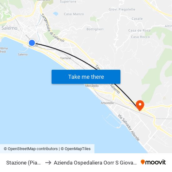 Stazione (Piazza V. Veneto) to Azienda Ospedaliera Oorr S Giovanni di Dio e Ruggi d'Aragona / map