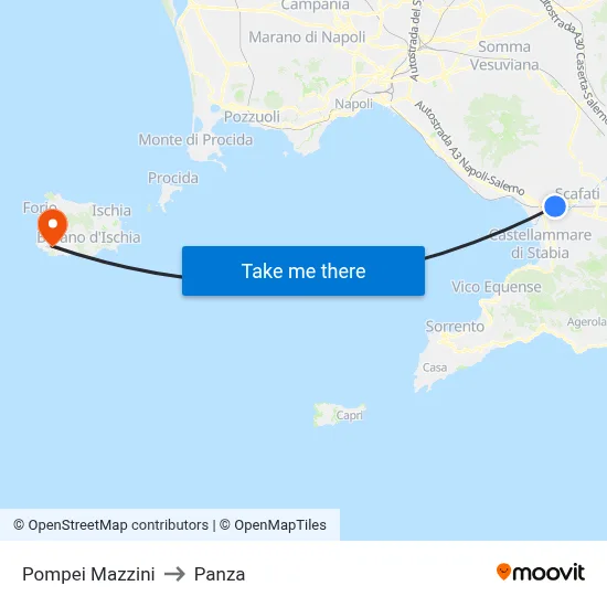 Pompei Mazzini to Panza map