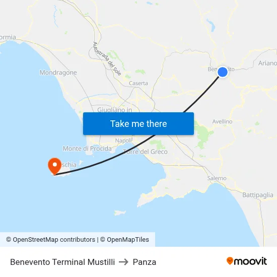 Benevento Mustilli Terminal to Panza map