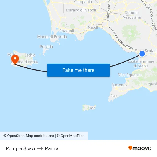 Pompeii Excavations to Panza map