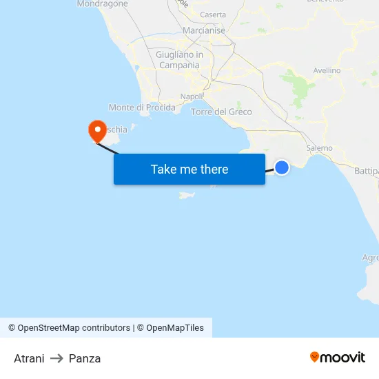 Atrani to Panza map