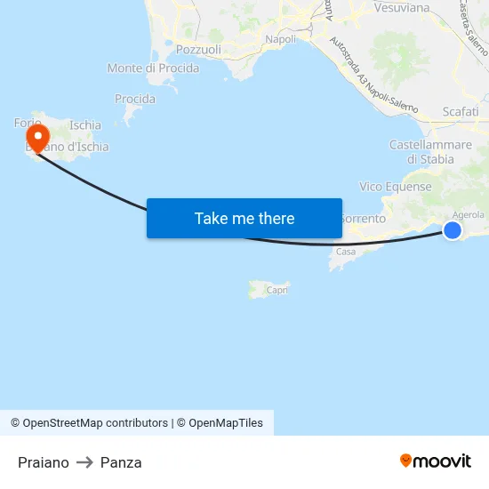 Praiano to Panza map