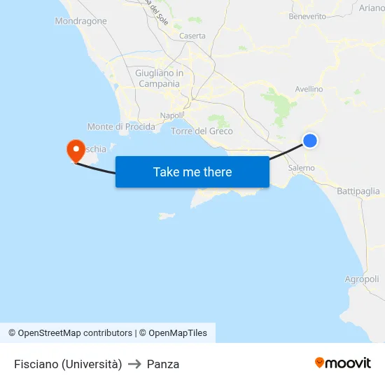 Fisciano (University) to Panza map