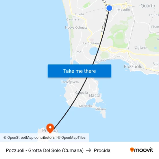Pozzuoli - Grotta Del Sole (Cumana) to Procida map
