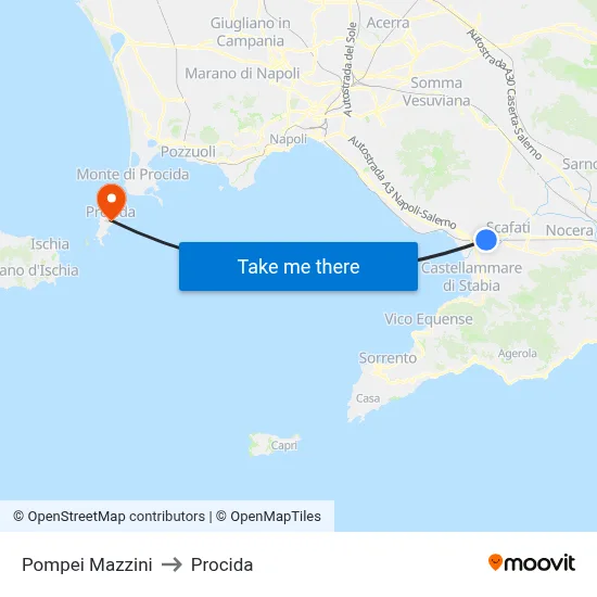 Pompei Mazzini to Procida map