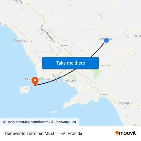 Benevento Mustilli Terminal to Procida map