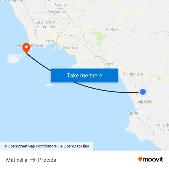 Matinella to Procida map