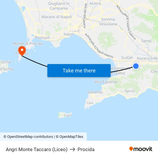 Angri Monte Taccaro (Liceo) to Procida map