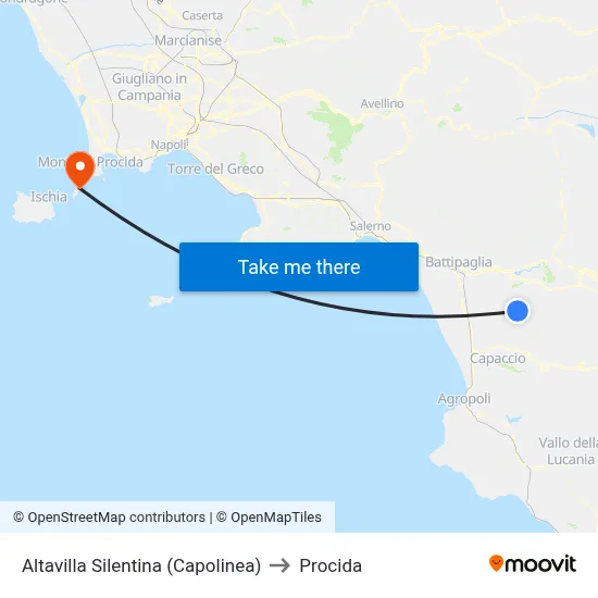 Altavilla Silentina (Terminal) to Procida map