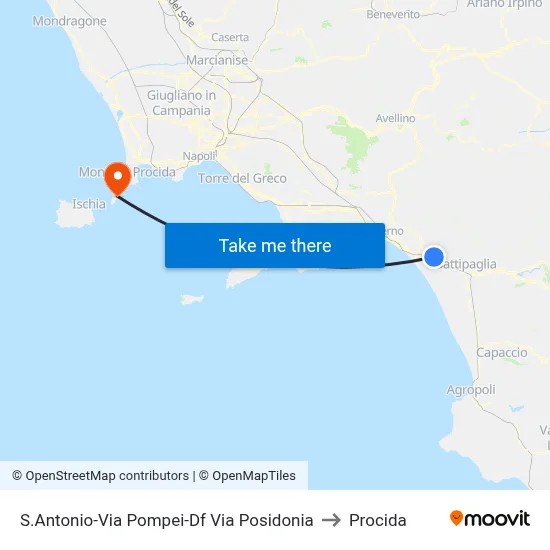 St. Antonio-Pompei Road-Posidonia Road to Procida map