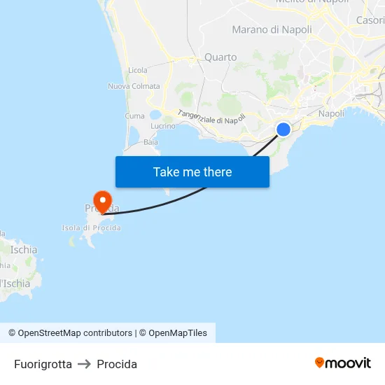 Fuorigrotta to Procida map