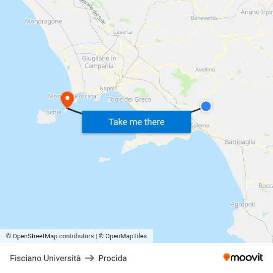 Fisciano University to Procida map
