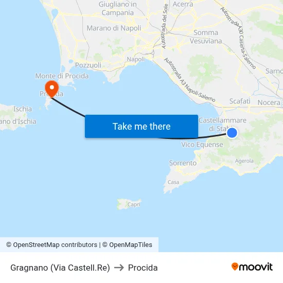 Gragnano (Castellammare Road) to Procida map