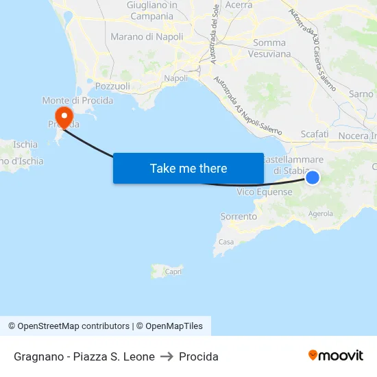 Gragnano - Saint Leone Square to Procida map
