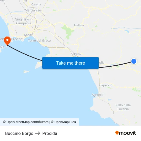Buccino Borgo to Procida map