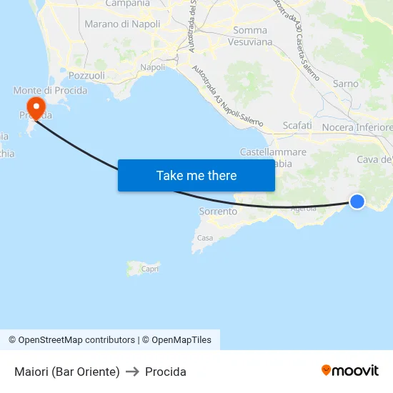 Maiori (Bar Oriente) to Procida map