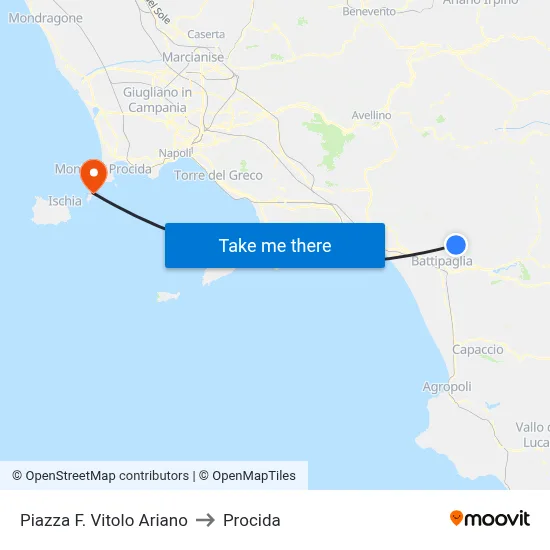 Piazza F. Vitolo Ariano to Procida map