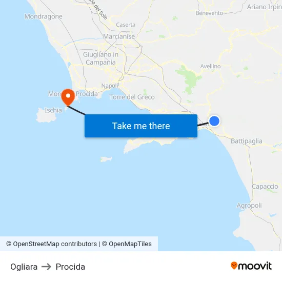 Ogliara to Procida map