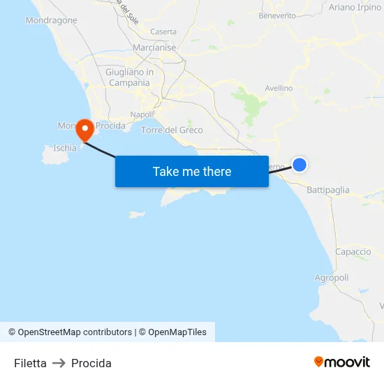 Filetta to Procida map