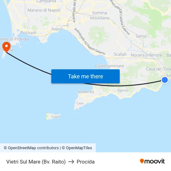 Vietri Sul Mare (Raito Junction) to Procida map