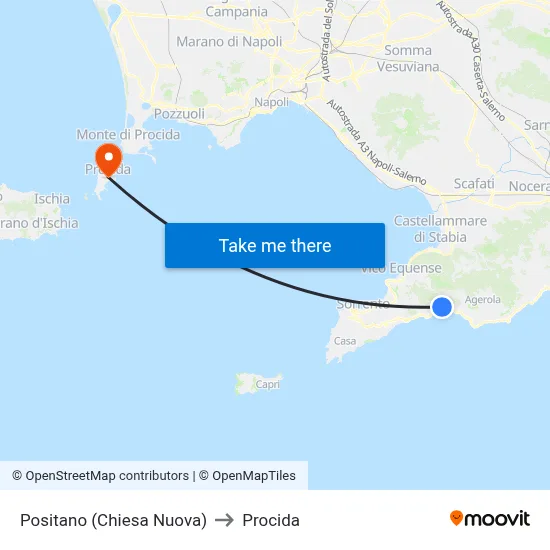 Positano (New Church) to Procida map