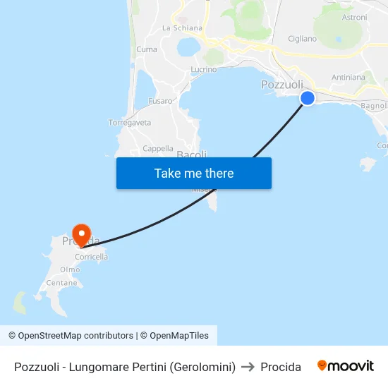 Pozzuoli - Lungomare Pertini (Gerolomini) to Procida map