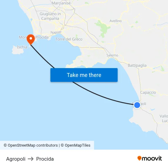 Agropoli to Procida map
