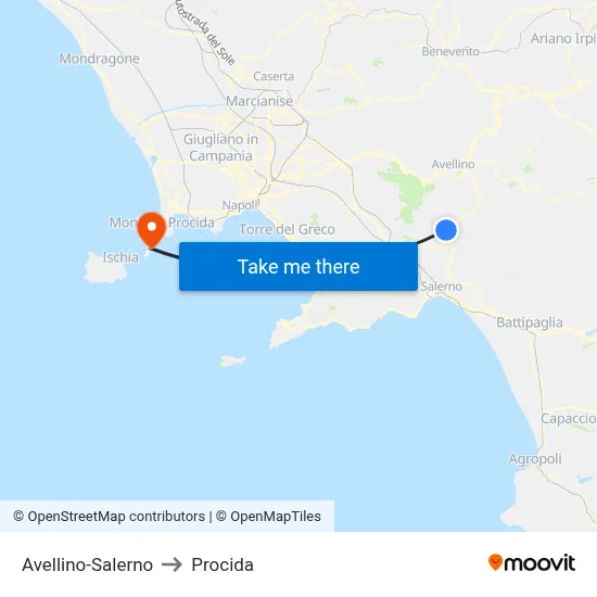 Avellino-Salerno to Procida map
