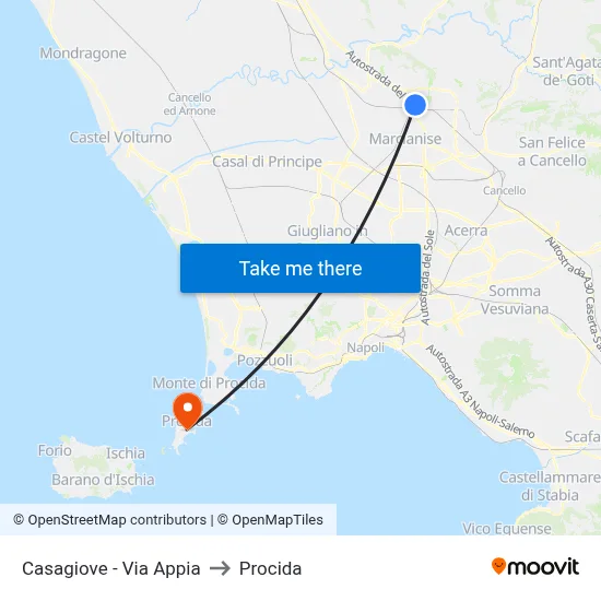 Casagiove - Appia Road to Procida map