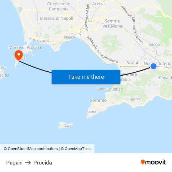 Pagani to Procida map