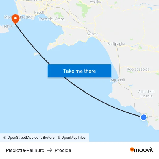 Pisciotta-Palinuro to Procida map