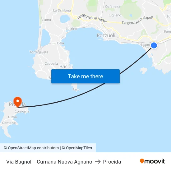 Via Bagnoli - New Cumana Agnano to Procida map
