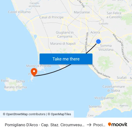 Pomigliano D'Arco - Circumvesuviana Station to Procida map