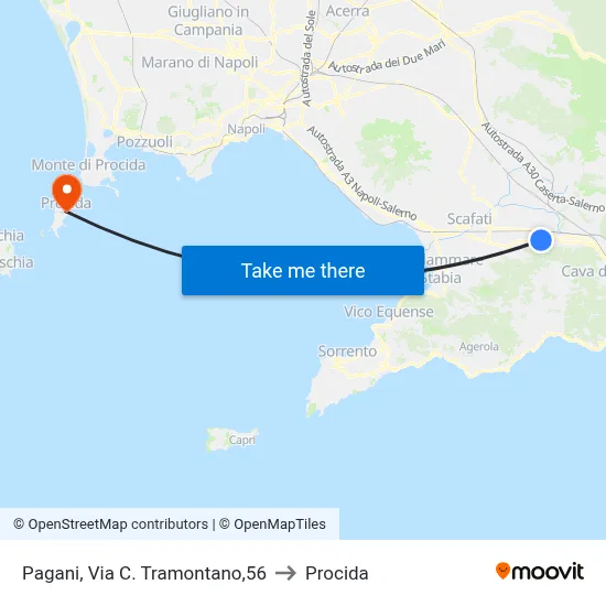 Pagani, C. Tramontano Street, 56 to Procida map