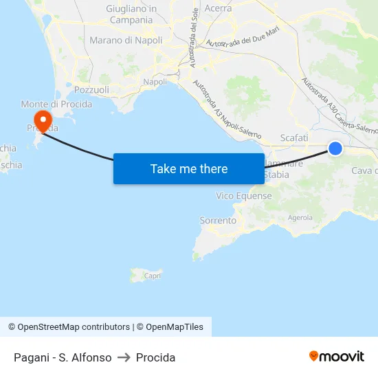 Pagani - St. Alfonso to Procida map